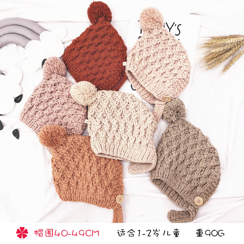 Tuyu Korean-style Children's Knitted Hat Autumn/Winter Wool Ball Lined Ear-flap Hat Warm Handmade Hat Wholesale