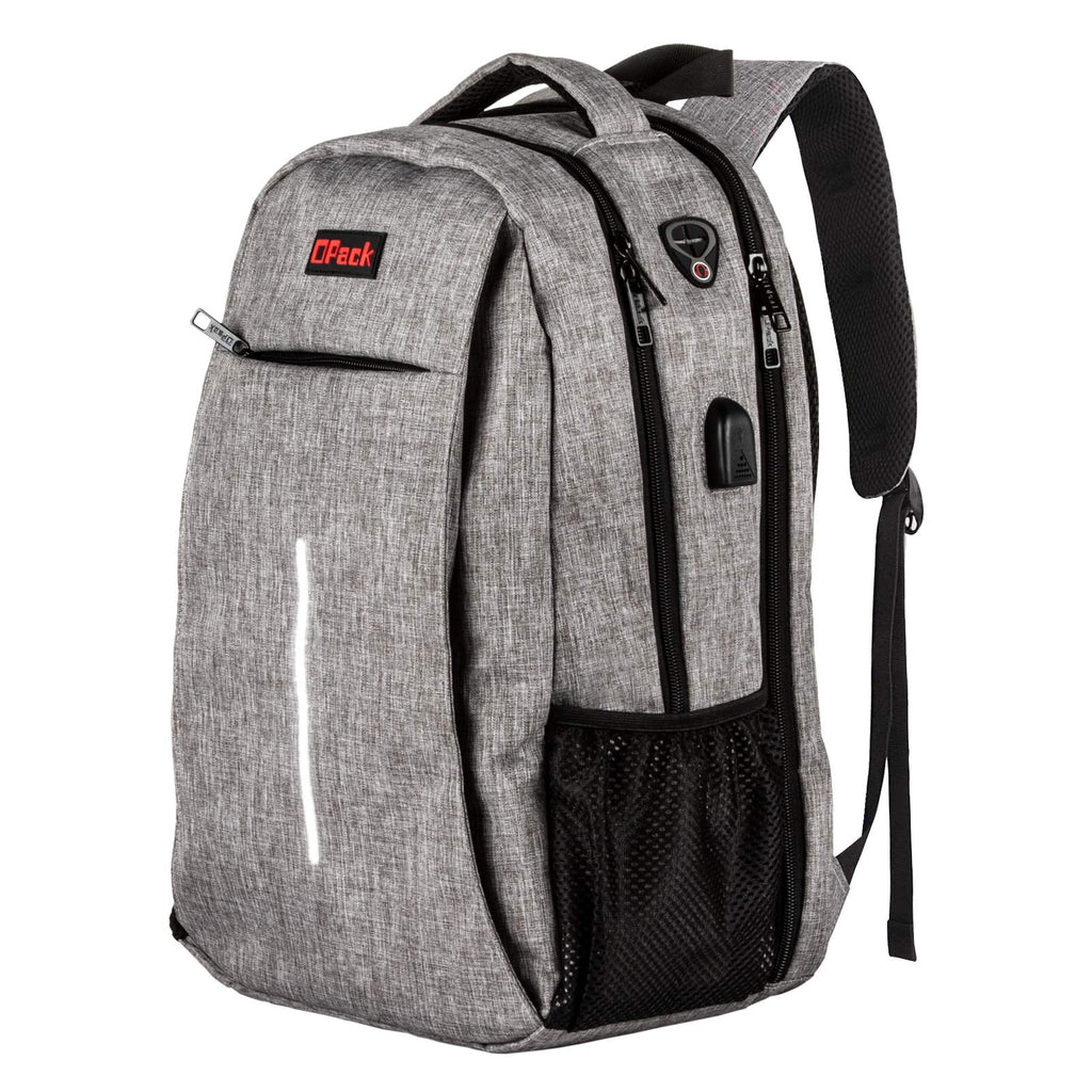 15" Grey Rfid-Safe Travel Laptop Backpack Tsa-Friendly Unisex with USB Charging Port