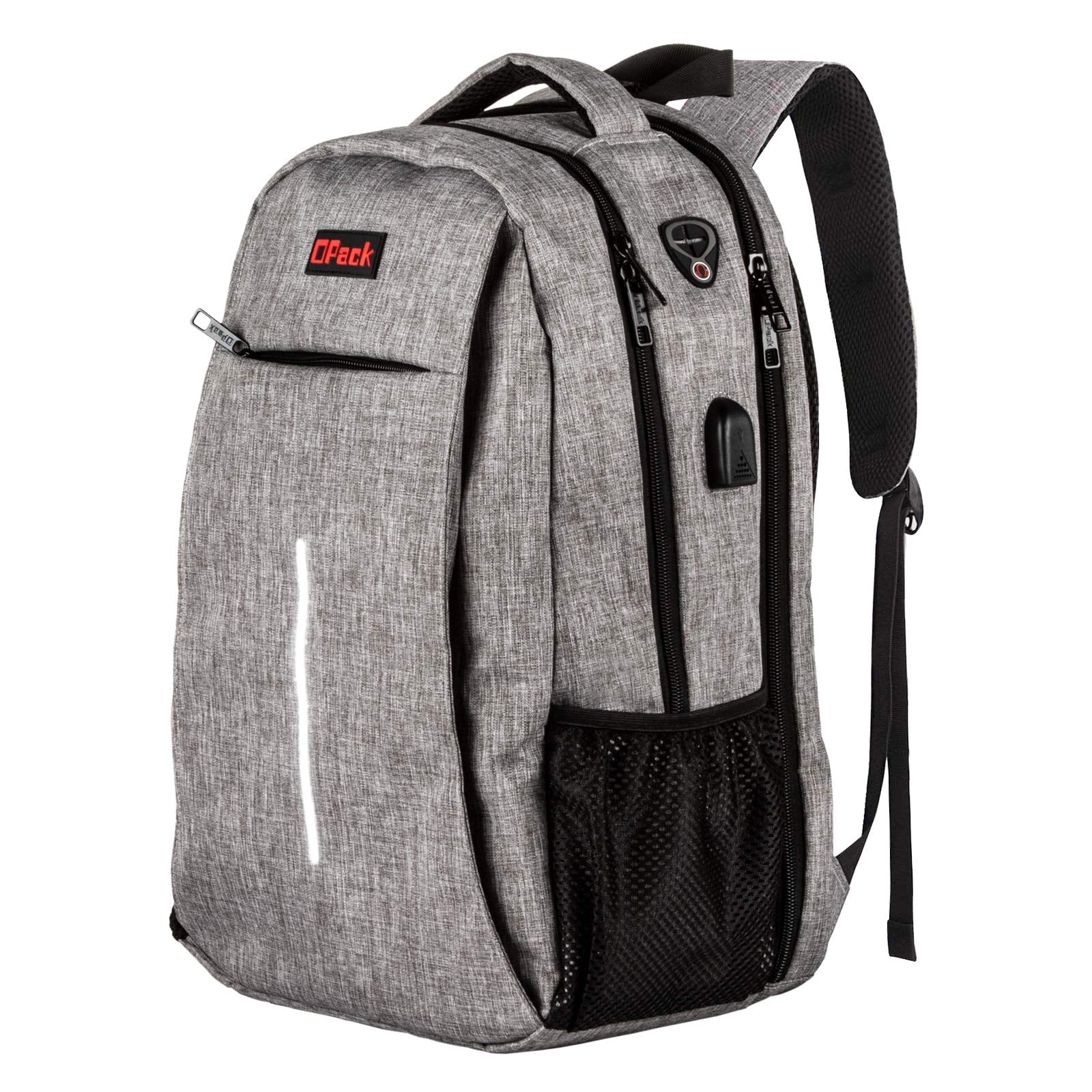 15" Grey Rfid-Safe Travel Laptop Backpack Tsa-Friendly Unisex with USB Charging Port
