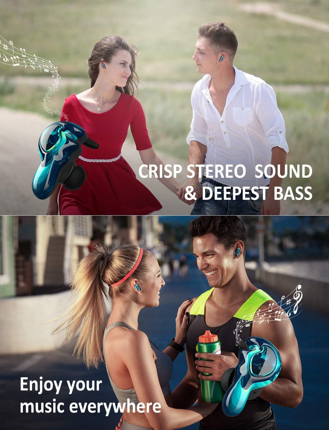 U-King True Wireless Earbuds Waterproof IPX7 Bluetooth Earbuds Wireless Headphones Bluetooth Headphones,Hifi 5.0 Wireless Earbuds 120Hrs Playing Time with Charging Case-Cool Blue