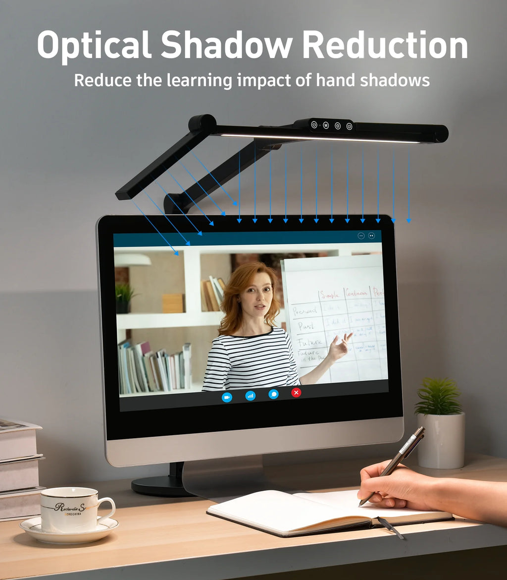 LED Desk Lamp with Base, 270°-360° Angle-Adjustable 3-Light Bars Architect Office Desk Lamp , 24W Desk Lights for Home Office, Eye Care Auto Stepless Dimming Desk Light, 7×5 Lighting Modes