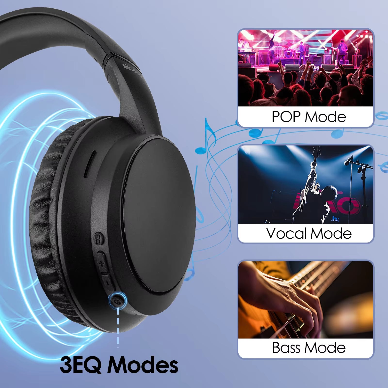 JH-820 Wireless Bluetooth Headphones, 60H Playtime,3 EQ Sound Modes,Foldable Lightweight Bluetooth 5.4 for Travel Study