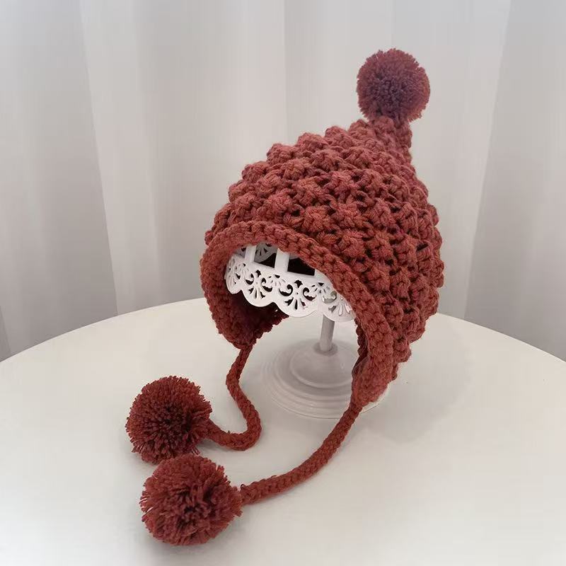 Tuyu Korean-style Children's Knitted Hat Autumn/Winter Wool Ball Lined Ear-flap Hat Warm Handmade Hat Wholesale