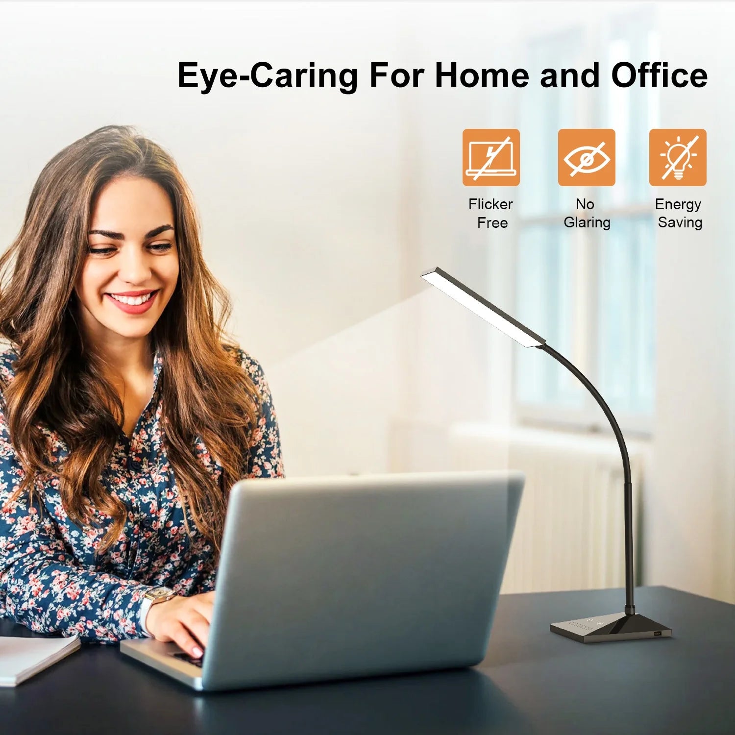 12W 72 Leds LED Desk Lamp USB Charging Port 5 Modes 7 Brightness Touch Control Eye Caring Table Reading Light Black