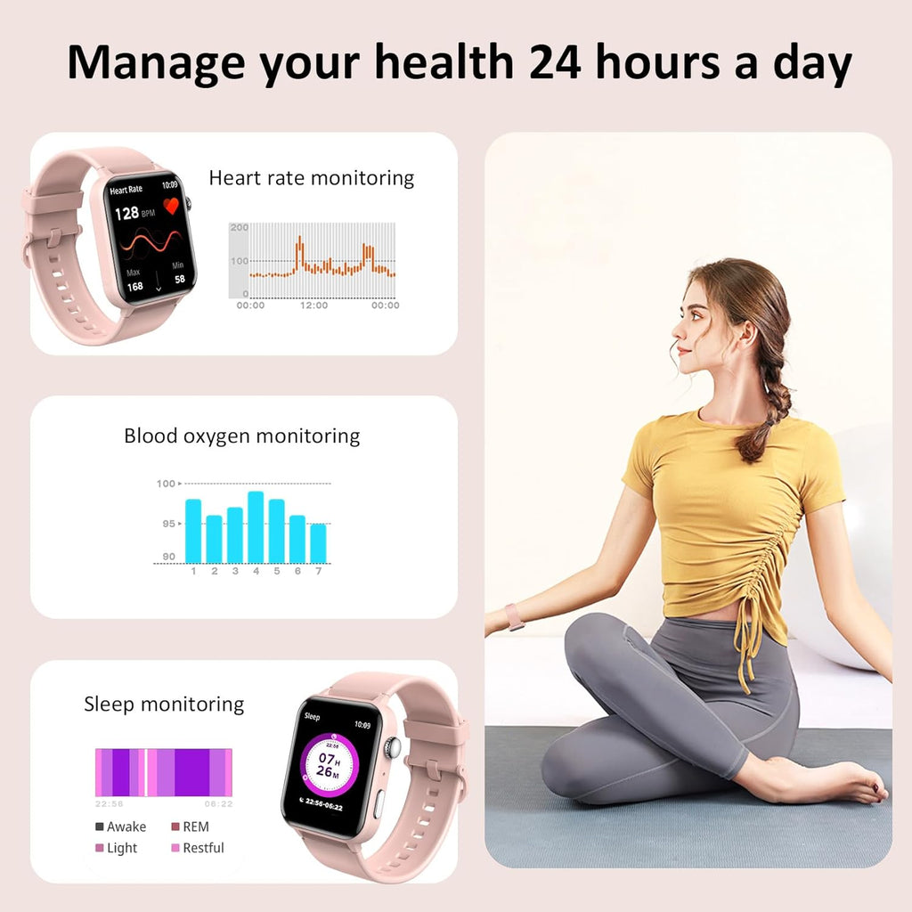 Smart Watches for Women(Make and Answer Calls),1.85''Hd Screen Fitness Tracker Watch,100+ Sport Modes,Spo2/Heart Rate/Sleep Monitor for Android Iphone