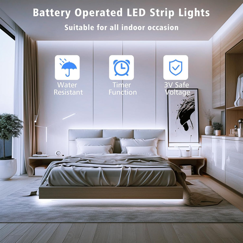 LED Strip Lights Battery Operated, 9.8Ft 90 LED Strip Lights with Remote Control