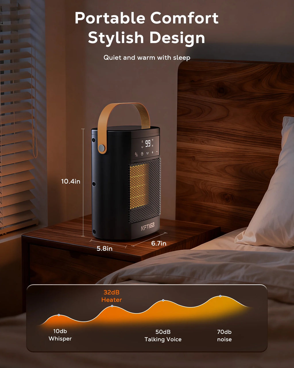 Small Portable Space Heater for Indoor with Remote, 1500W PTC Electric Heaters 70°Rotating, 12 H Timer,3 Modes, New