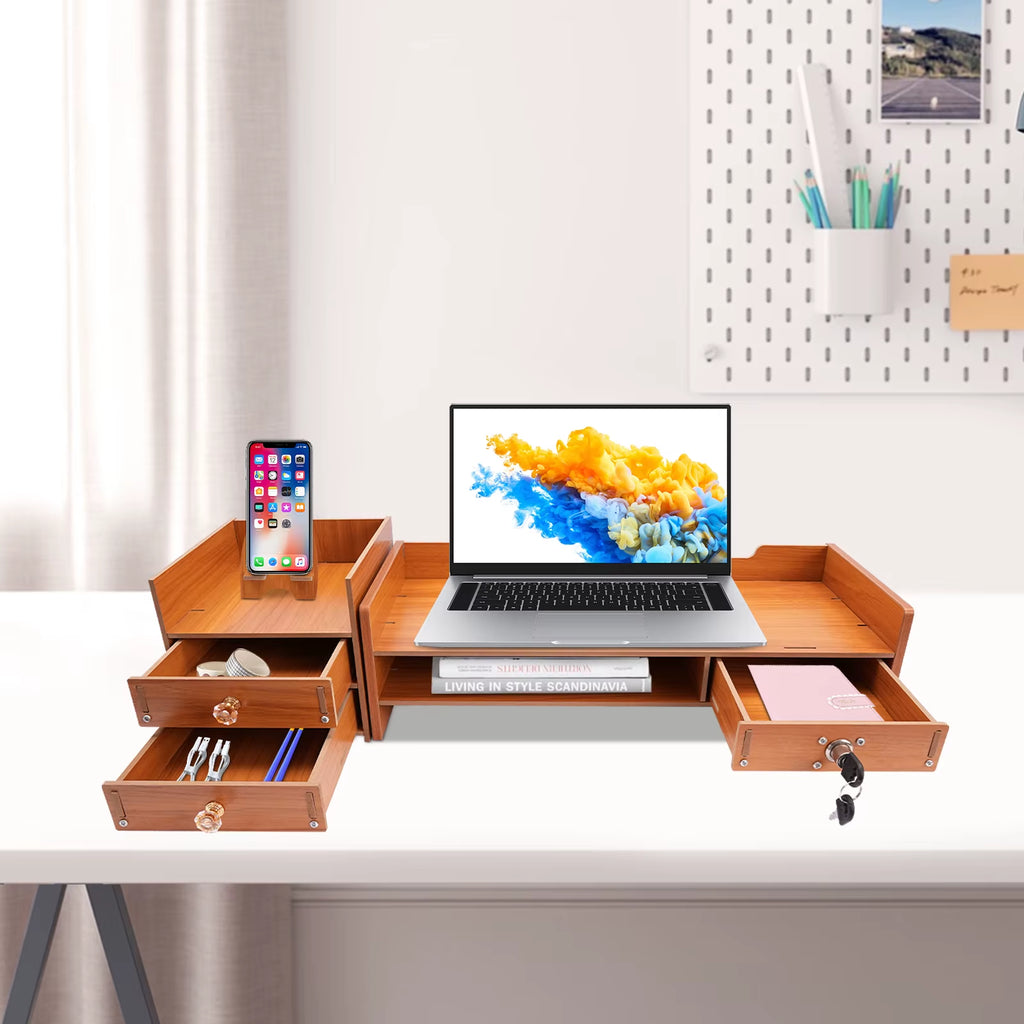 Professional Computer Monitor Stand with Storage Drawers for Home Office Desktop Organization