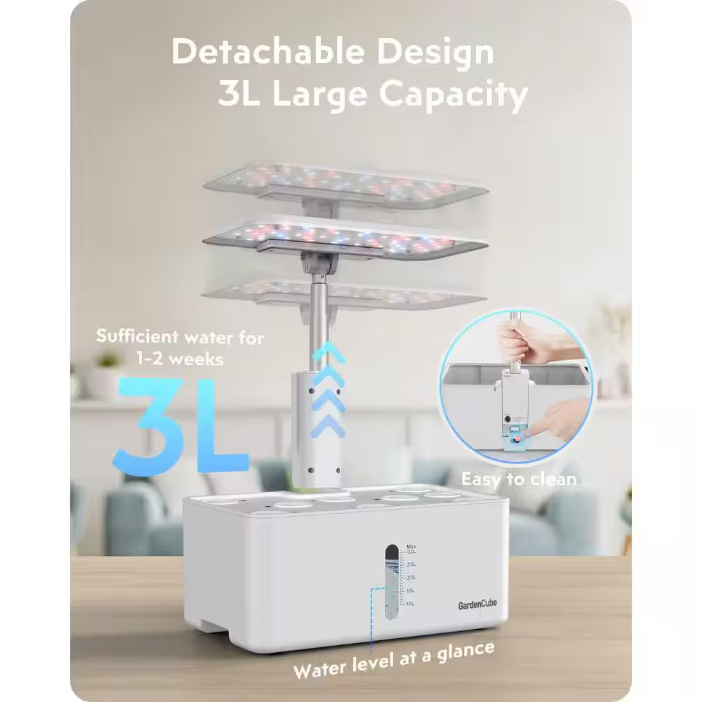 7 In. White Plastic Rectangular Indoor Hyrdroponic Planter with LED Grow Light Water Pump Automatic Timer for Home