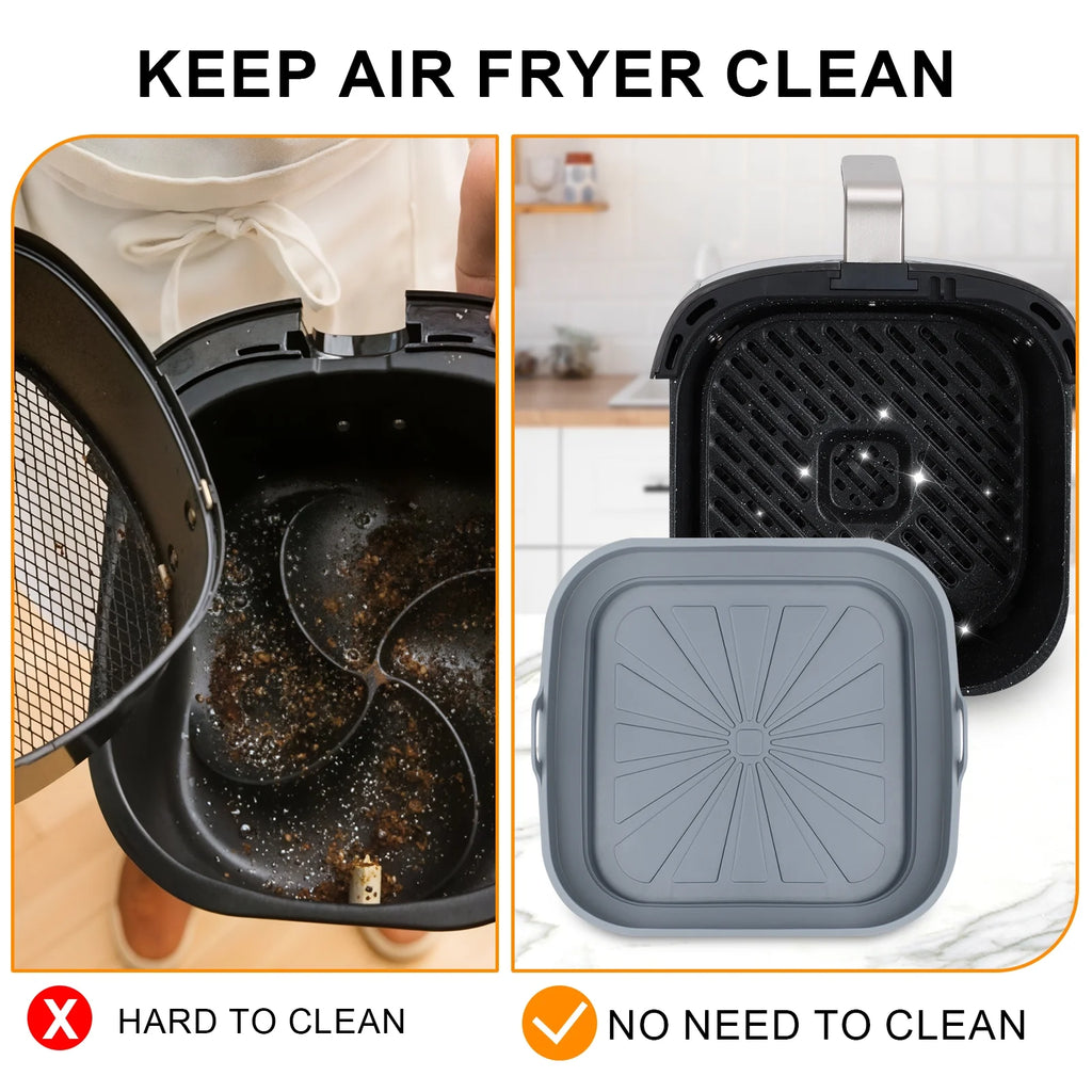 Air Fryer Silicone Liner Reusable 3 Pack Air Fryer Silicone Pan Square Air Fryer Silicone Pot Heat Resistant Non-Stick Air Fryer Accessories,8 Inch
