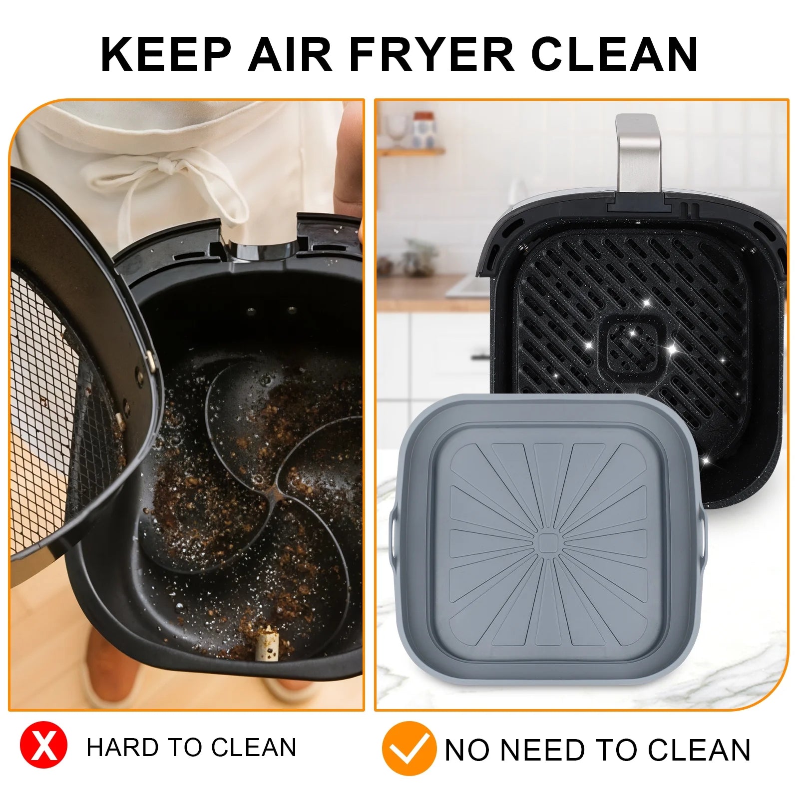 Air Fryer Silicone Liner Reusable 3 Pack Air Fryer Silicone Pan Square Air Fryer Silicone Pot Heat Resistant Non-Stick Air Fryer Accessories,8 Inch
