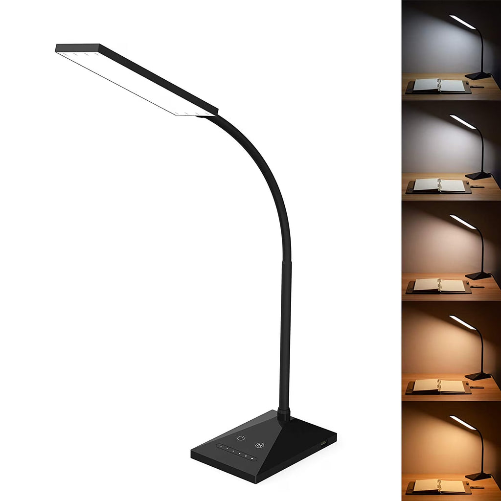 12W 72 Leds LED Desk Lamp USB Charging Port 5 Modes 7 Brightness Touch Control Eye Caring Table Reading Light Black