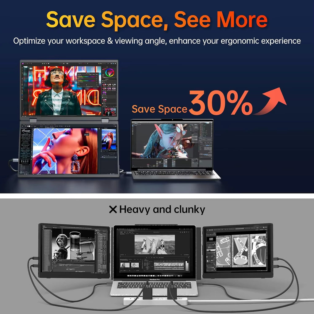 15.6-Inch Dual Portable 1080P FHD Monitor - Stackable Laptop Screen Extender for Windows and Mac