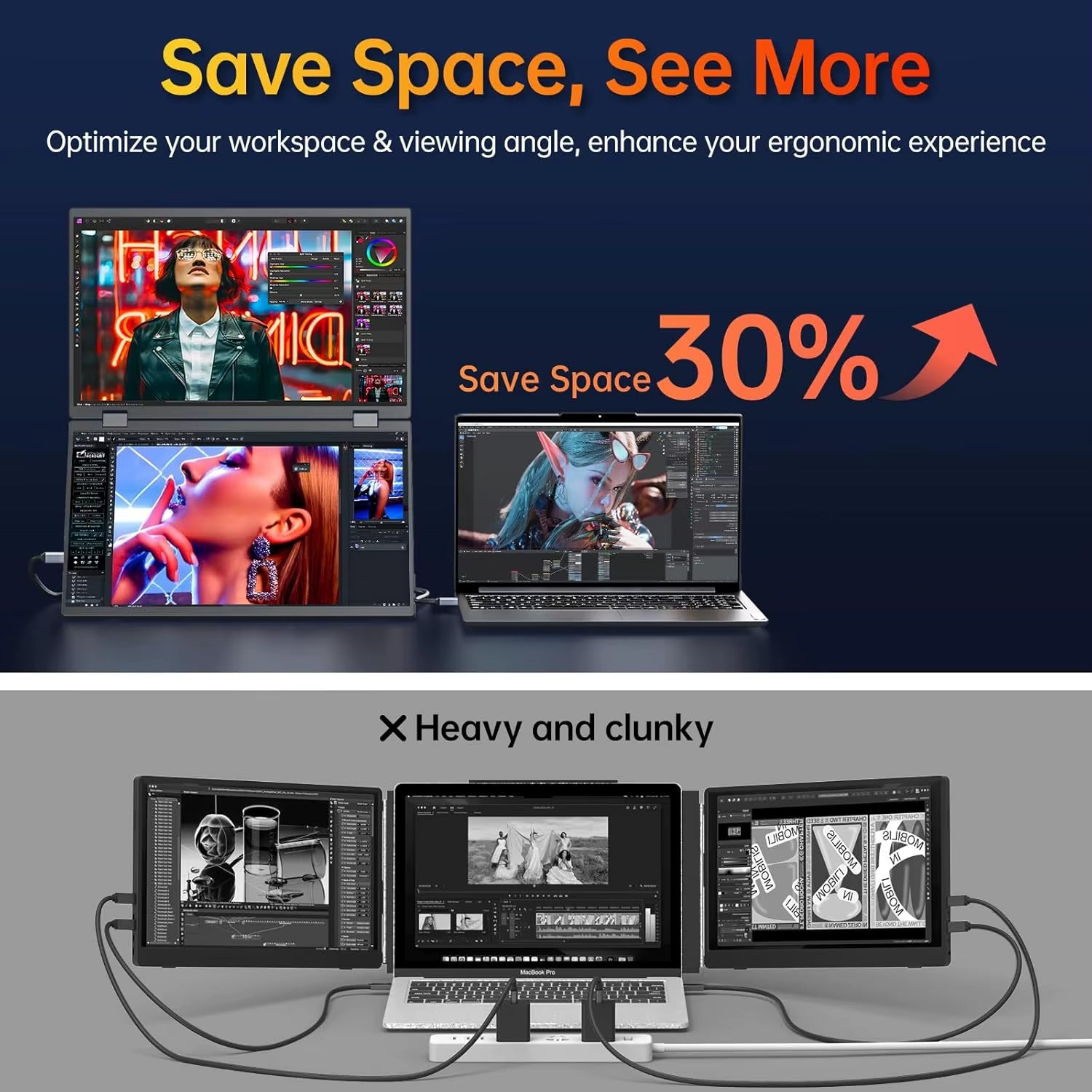 15.6-Inch Dual Portable 1080P FHD Monitor - Stackable Laptop Screen Extender for Windows and Mac