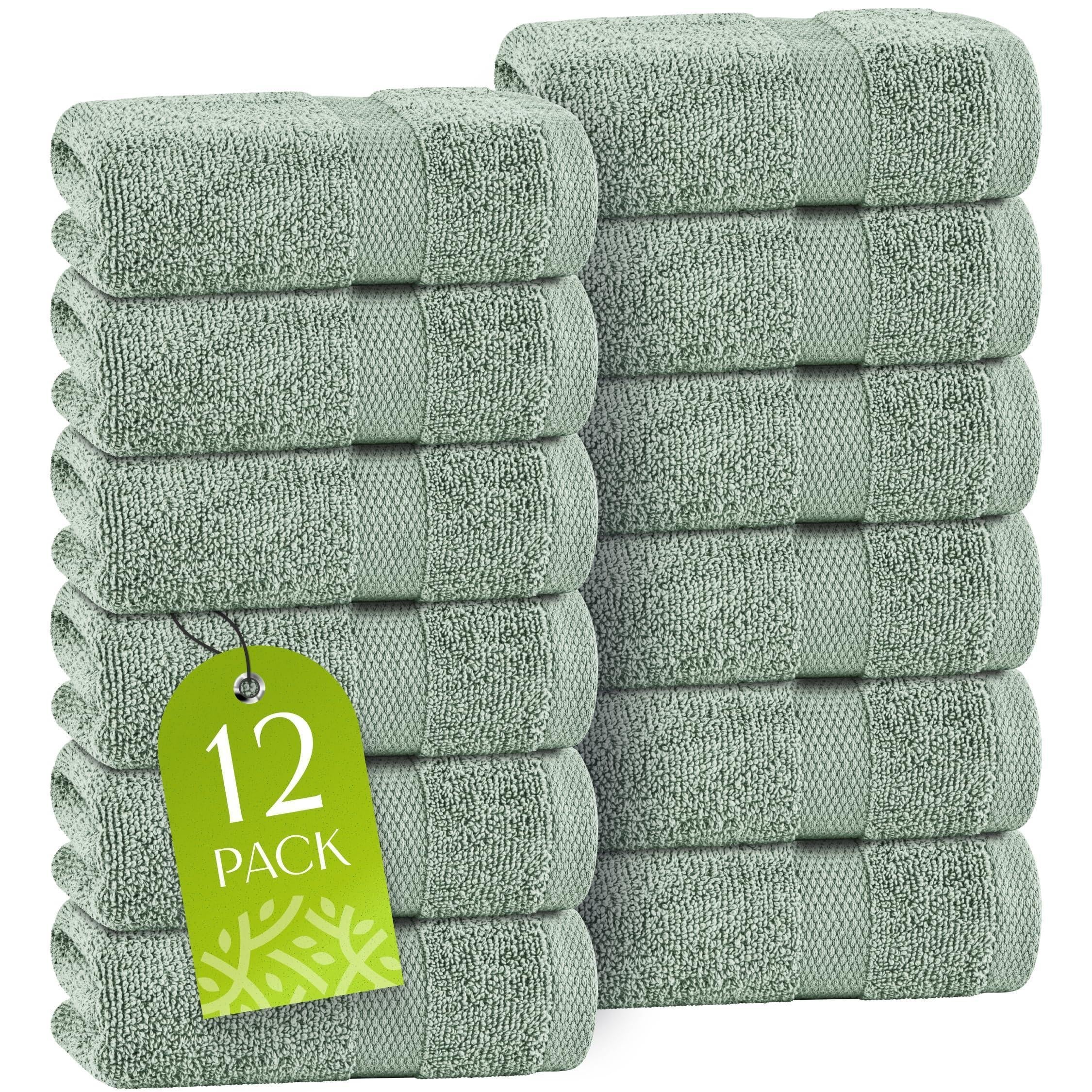 Green Washcloths Set for Body Face 12 Pack 12X12 Inch Towel Cotton Wash Cloths Bulk Spa Fingertip Wash Clothes Soft Absorbent Gym Towels