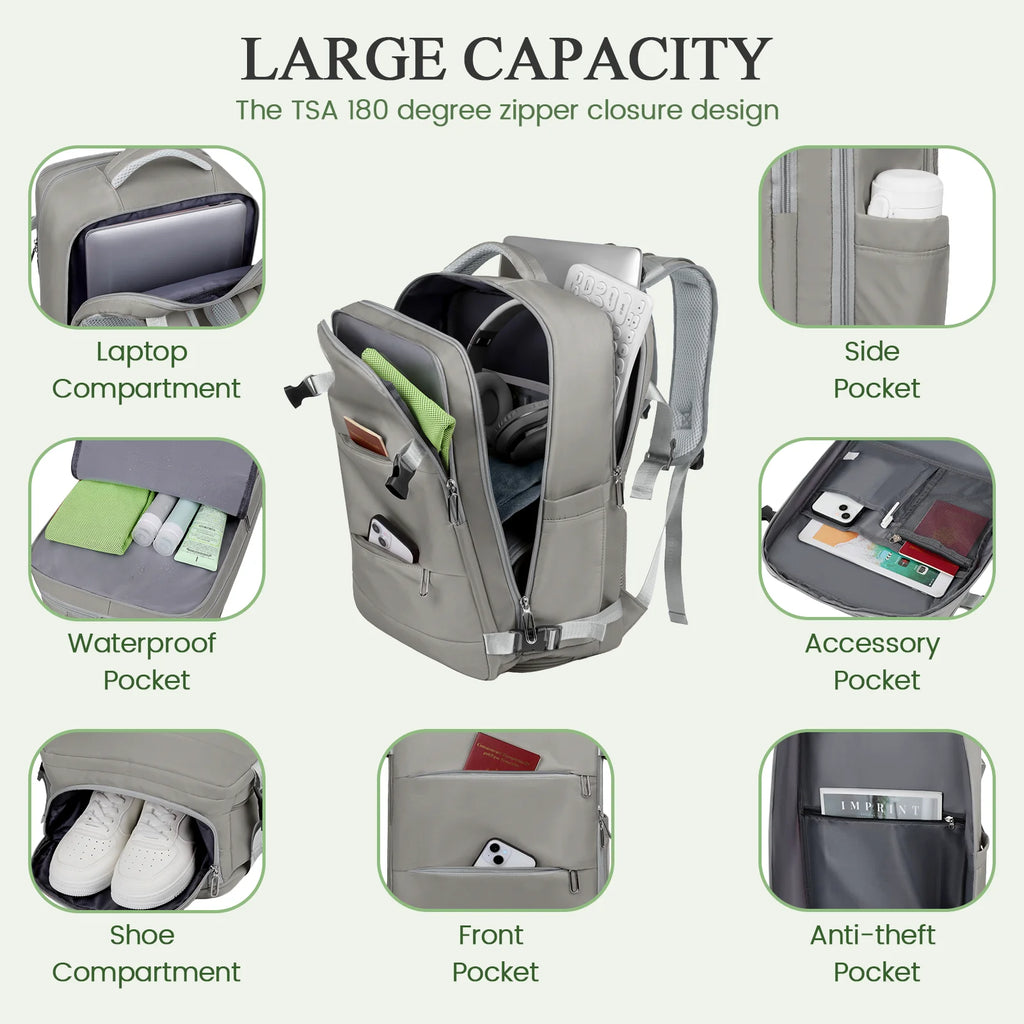 Travel Backpack for Women with USB Charging Port, Tsa-Approved Laptop Backpack, Lightweight Carry on Backpack Fit 15.6” Laptop for Weekend Trips, Business Travel & Hiking, Gray