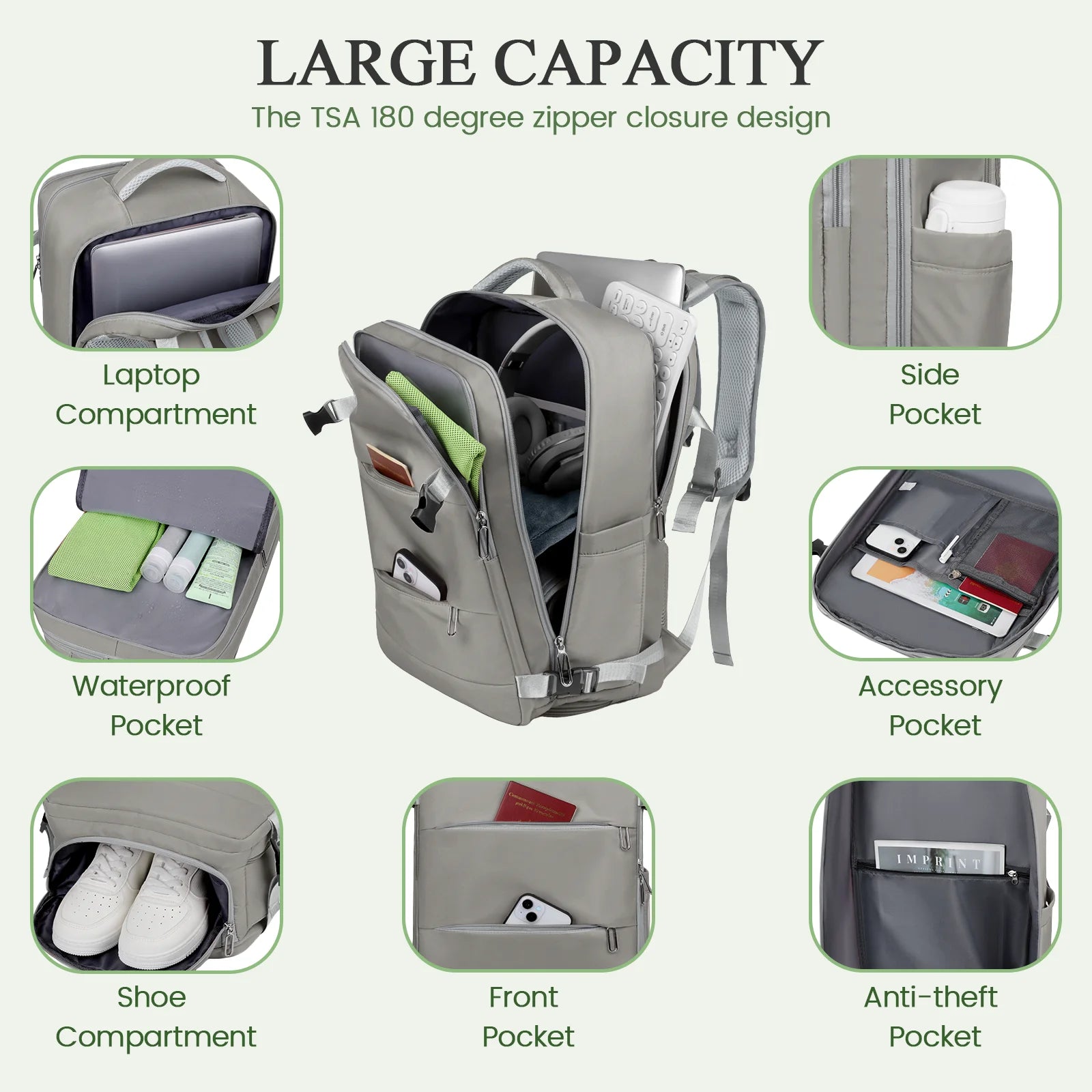 Travel Backpack for Women with USB Charging Port, Tsa-Approved Laptop Backpack, Lightweight Carry on Backpack Fit 15.6” Laptop for Weekend Trips, Business Travel & Hiking, Gray