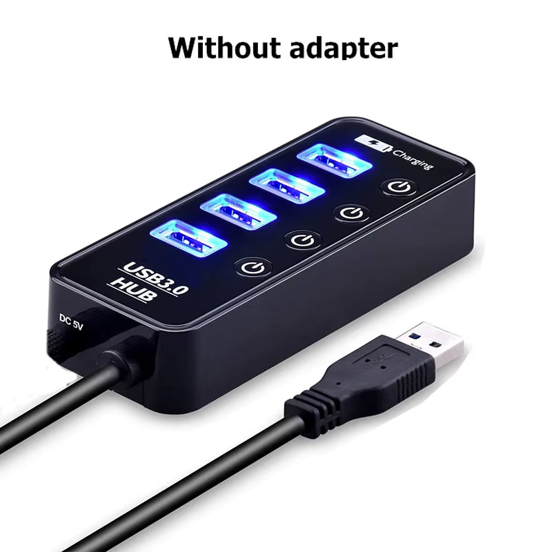 USB HUB 3.0 4 7 Port Smart Phone Charger Multi for Ipad Macbook Pro Computer PC Notebook Laptop Accessories with Power Adapter