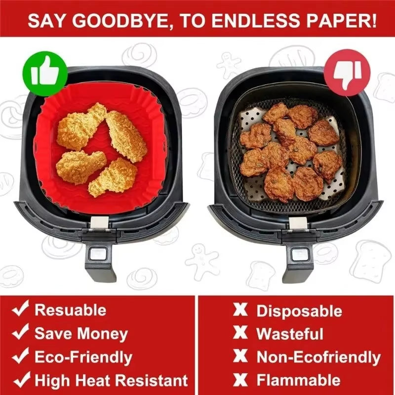 2 PCS Square Silicone Air Fryer Liners - 8 Inch Reusable Air Fryer Pot - Air Fryer Accessories - Air Fryer Inserts for 4 to 7 QT
