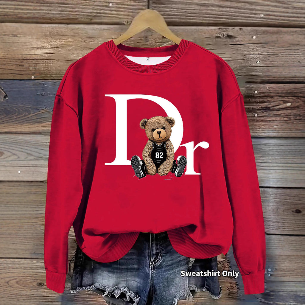 Loose sweatshirt with teddy bear pattern print