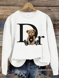 Loose sweatshirt with teddy bear pattern print