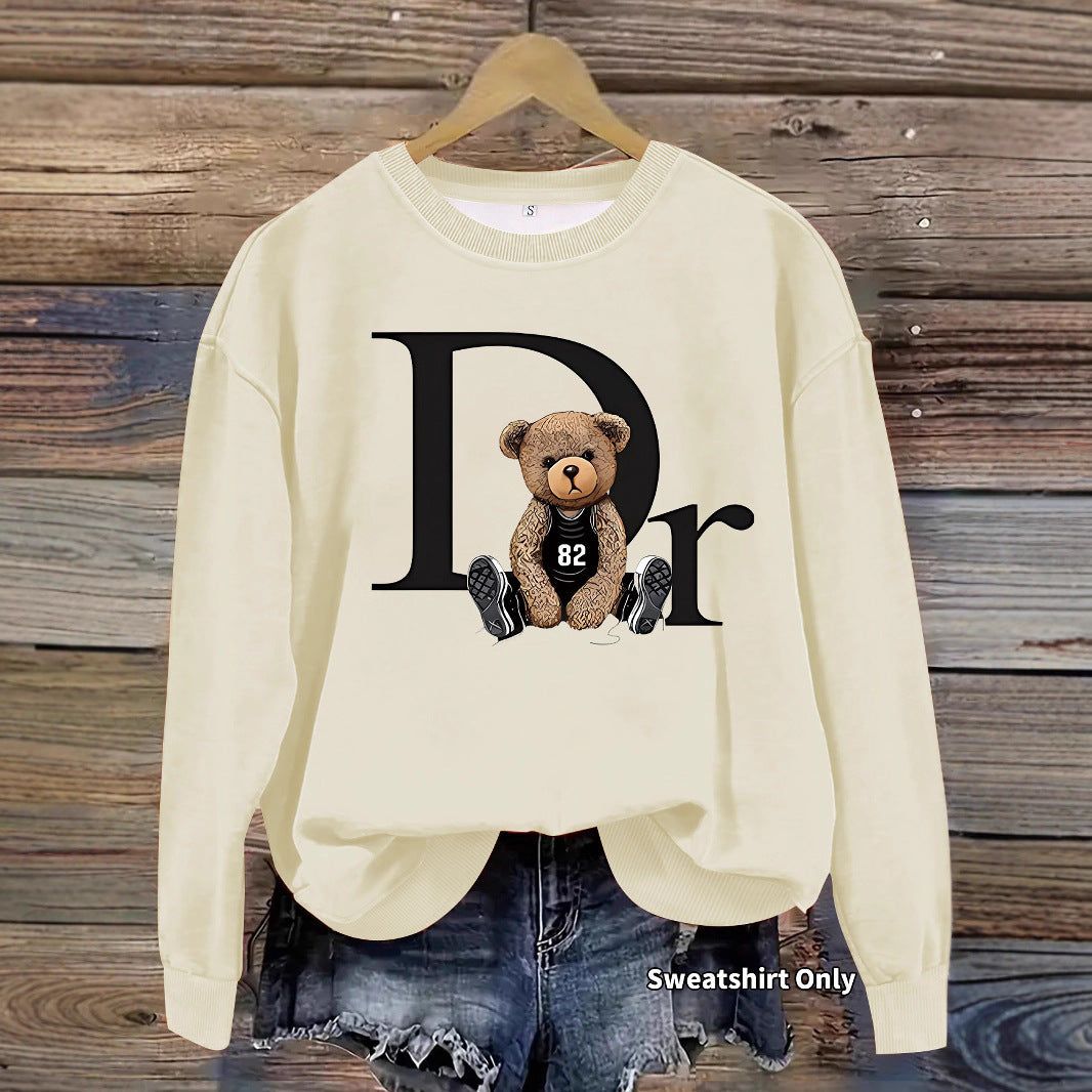 Loose sweatshirt with teddy bear pattern print