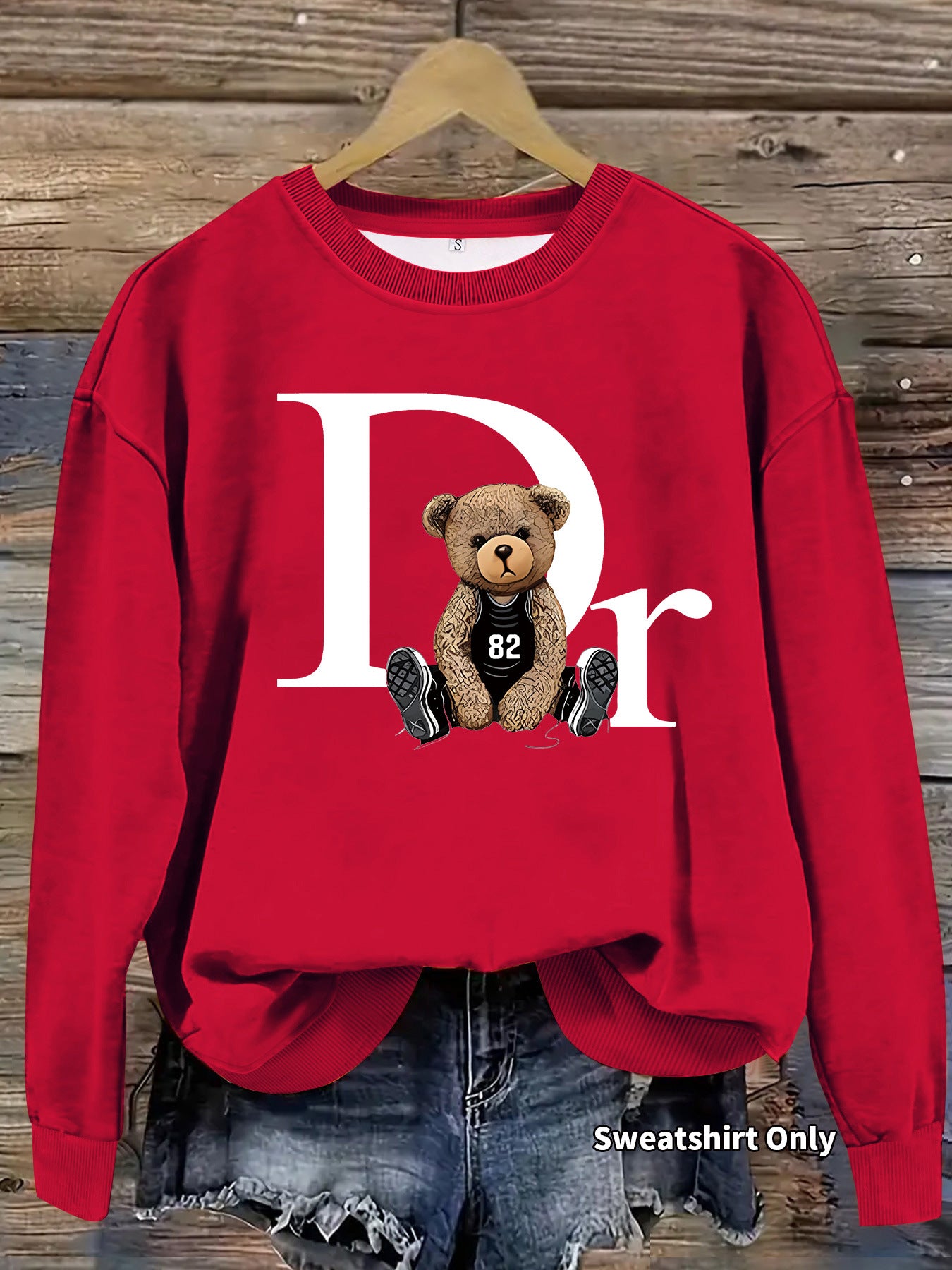 Loose sweatshirt with teddy bear pattern print