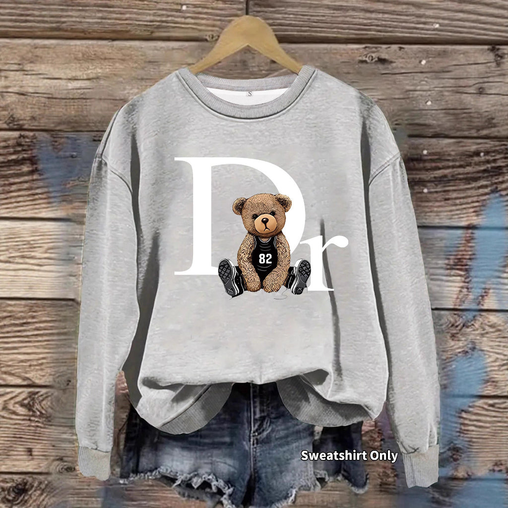 Loose sweatshirt with teddy bear pattern print