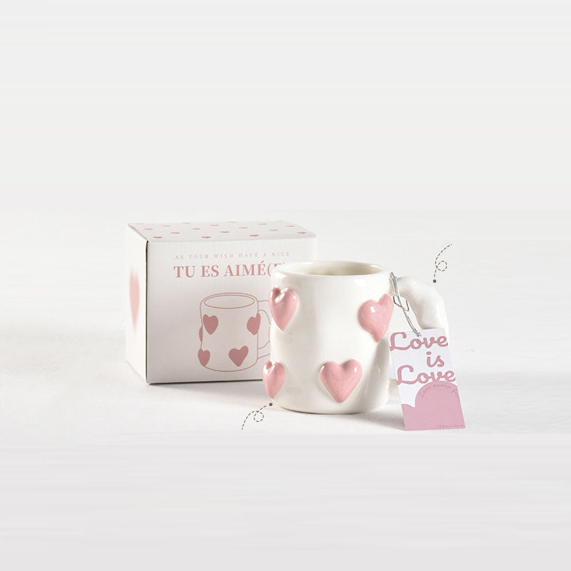 Peach Heart Ceramic Cup High Beauty Pink Girl Heart Mug Couple Water Cup Home Coffee Cup