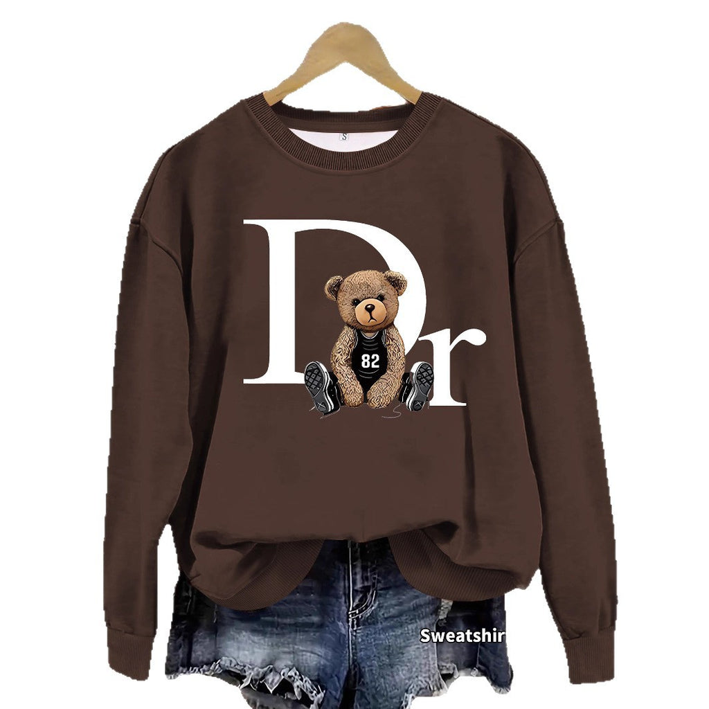Loose sweatshirt with teddy bear pattern print