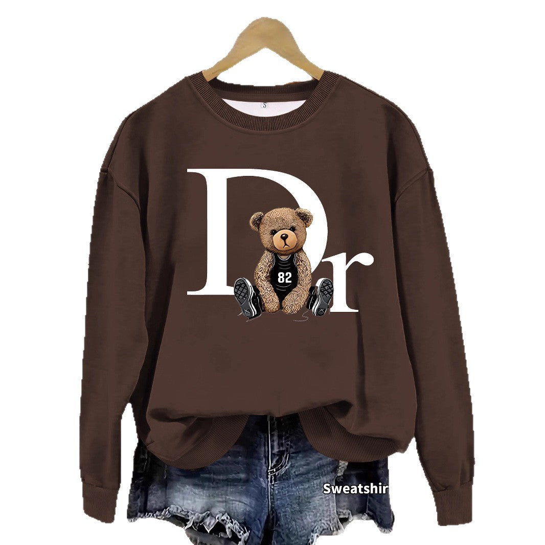 Loose sweatshirt with teddy bear pattern print