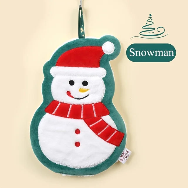 Christmas hand towel hanging style, new thickened coral fleece absorbent quick drying cloth, kitchen embroidery hand towel