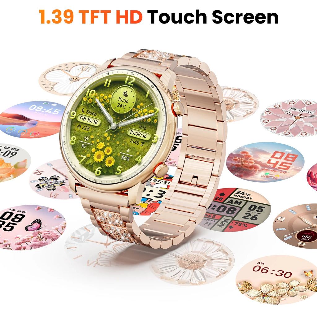 Smart Watch(Answer/Make Call), Smartwatch Fits for Android and Iphone, 1.39" HD Fitness Watch with 100 Sports Modes, Waterproof, Activity Smart Watches for Women, Two Straps, Gold