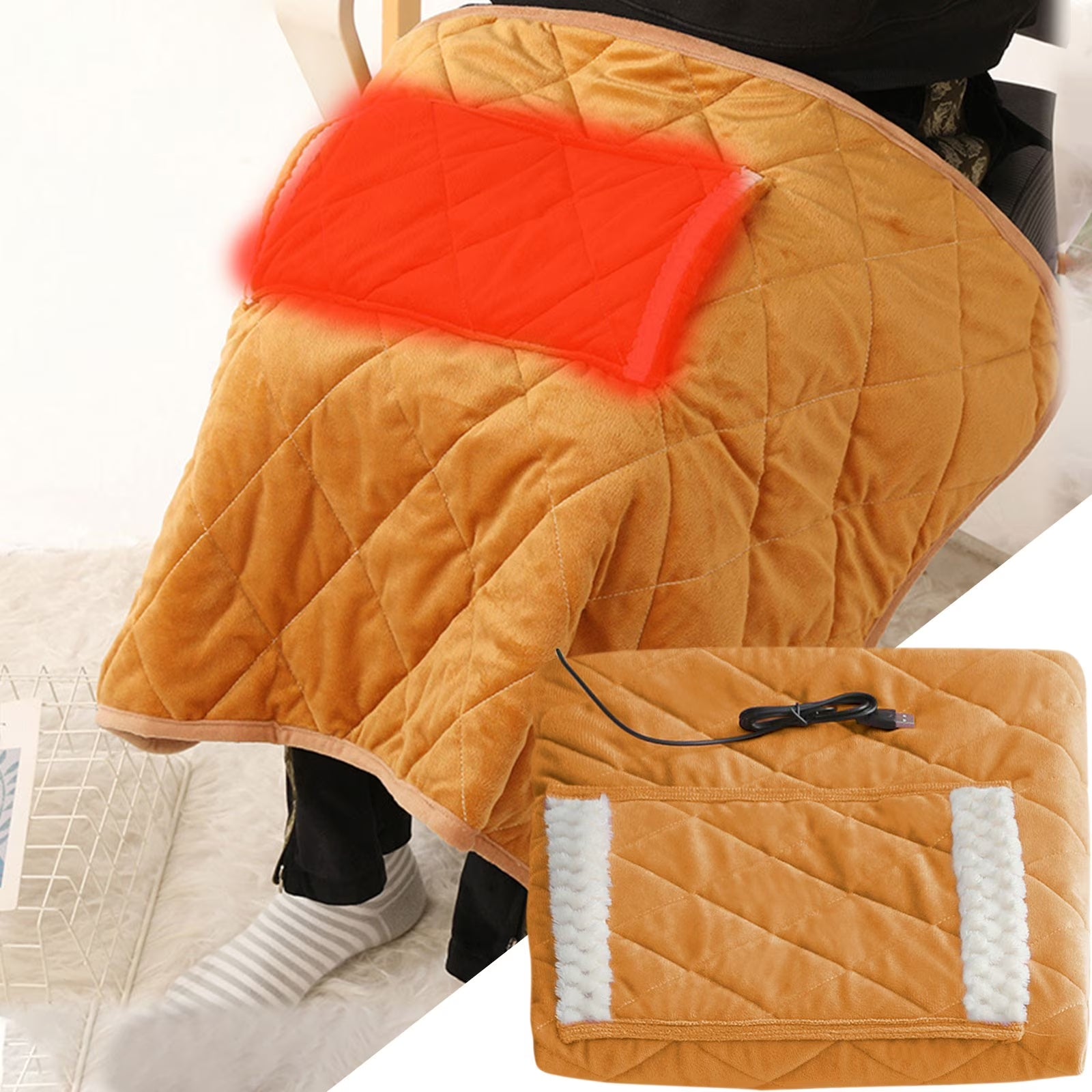 Heated Blanket with Pocket, Soft Warm USB Heated Lap Blanket for Office, Fast-Heating Washable Car Heated Blanket, Portable Heated Blanket for Travel (A)