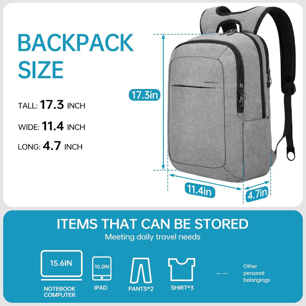 Anti-Theft 15.6 Inch Laptop Backpack, Gray, Unisex