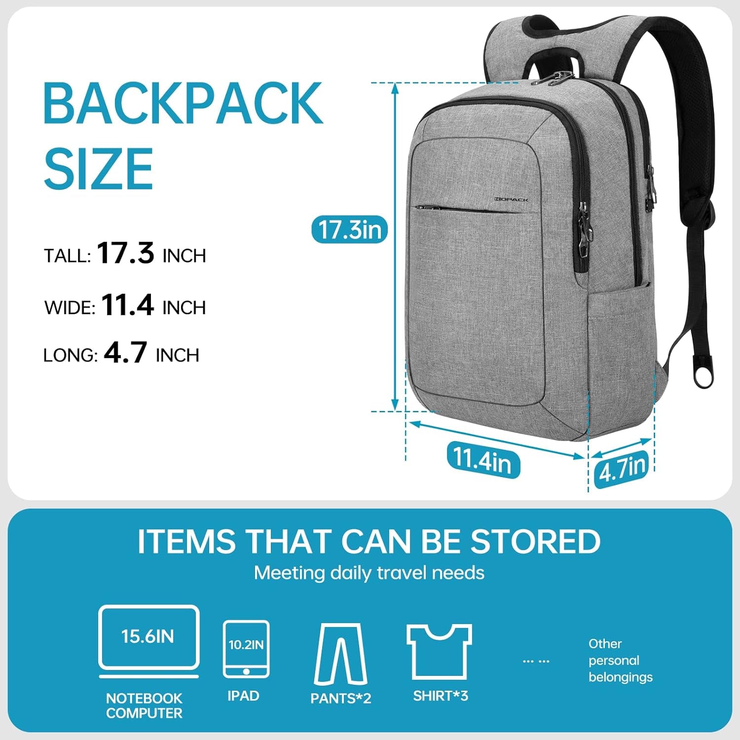 Anti-Theft 15.6 Inch Laptop Backpack, Gray, Unisex
