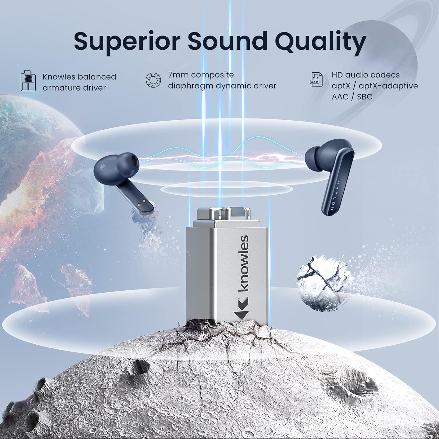 W1 Bluetooth Earbuds 5.2 In-Ear Headphones-Aac HD Stereo Sound with 4 Mic, Aptx, ENC, Knowles Moving Iron Noise Cancelling, 26H Playtime, Waterproof Wireless Earphones, Blue