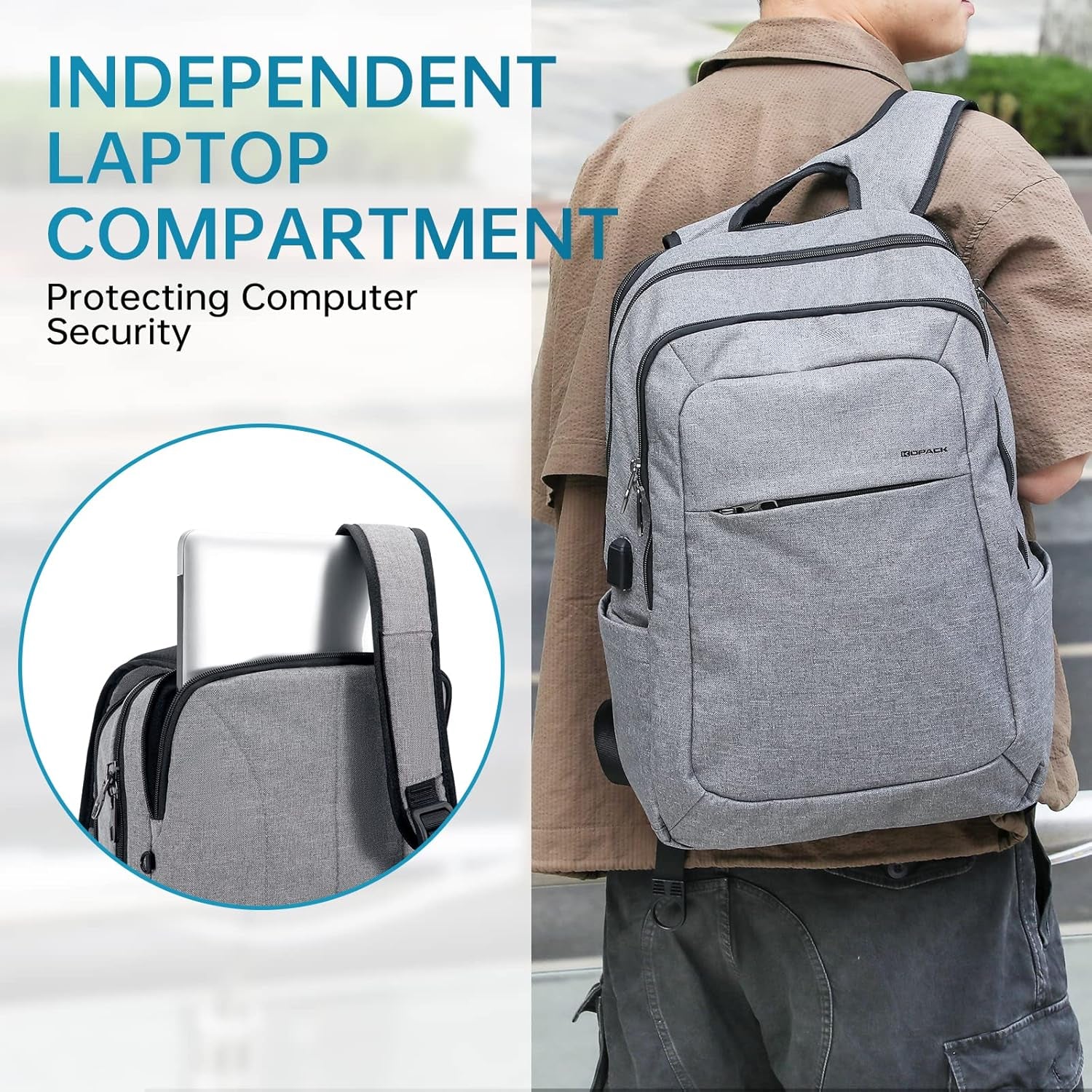 Anti-Theft 15.6 Inch Laptop Backpack, Gray, Unisex