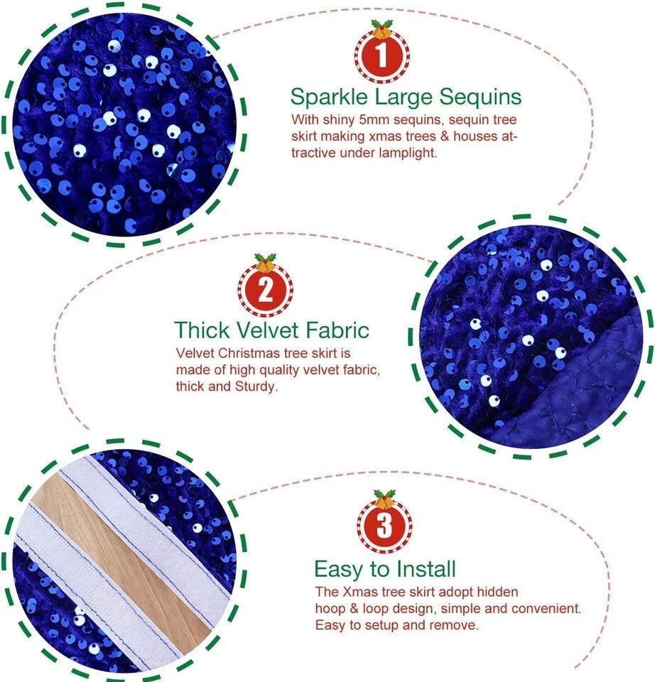 Velvet Blue Tree Skirt with Sequin Accents - 21 Inches, Royal Christmas Decor