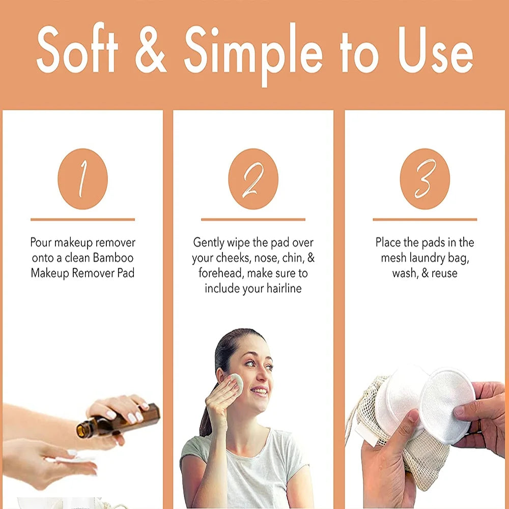 Reusable Cotton Rounds Makeup Remover Pads - Bamboo Cotton Pads for Face, Reusable Makeup Remover Pads, Cotton Rounds for Face Pads, Makeup Eraser Reusable Cotton Pads for Makeup