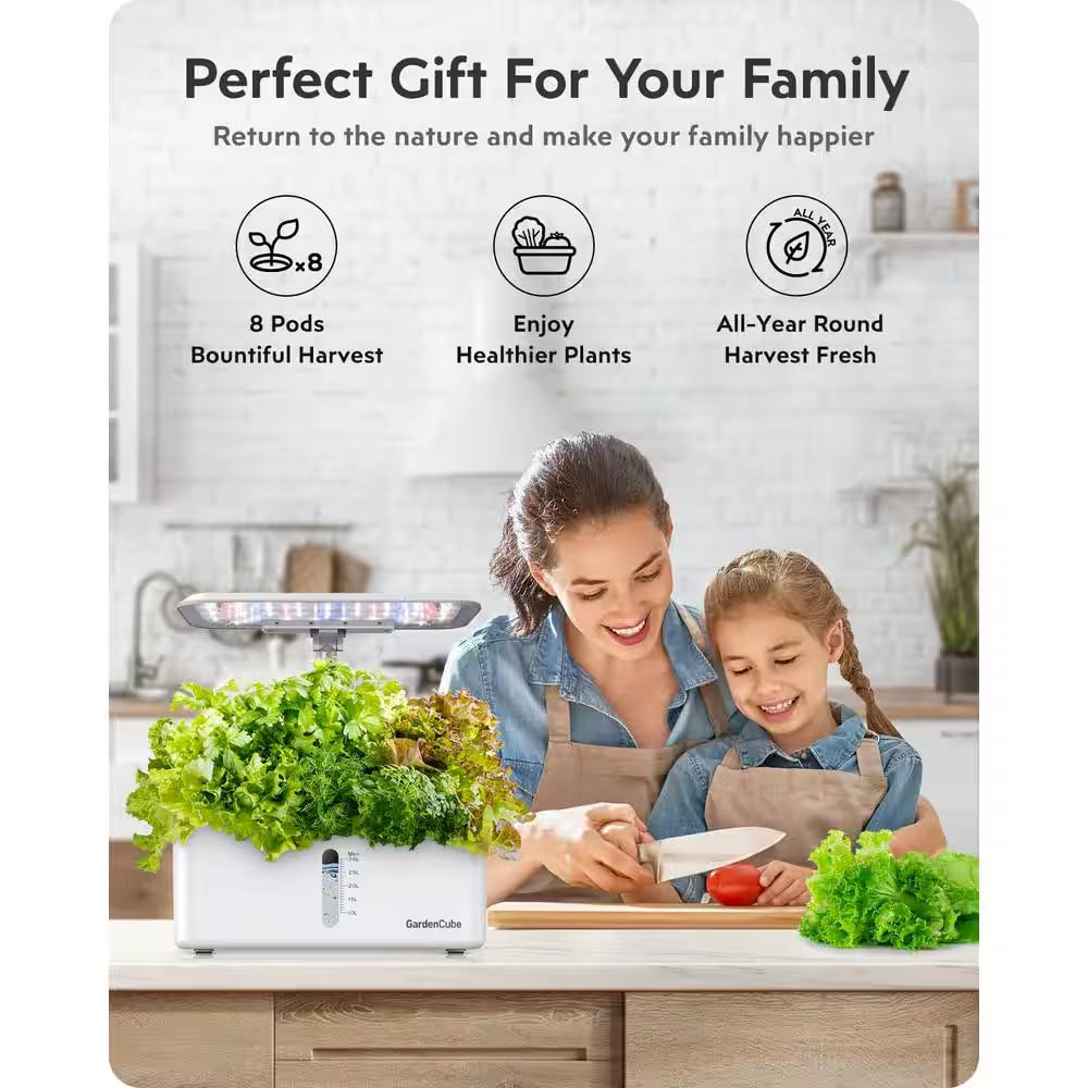 7 In. White Plastic Rectangular Indoor Hyrdroponic Planter with LED Grow Light Water Pump Automatic Timer for Home