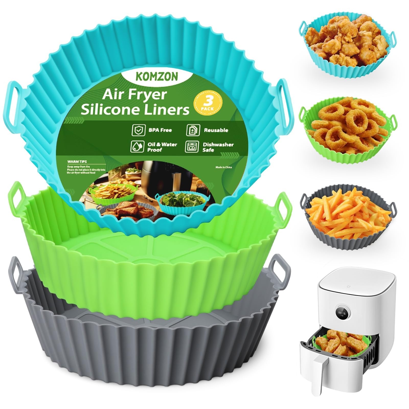 3 Pack Air Fryer Silicone Liners, 8Inch Airfryer Liners, Air Fryer Basket Lin...