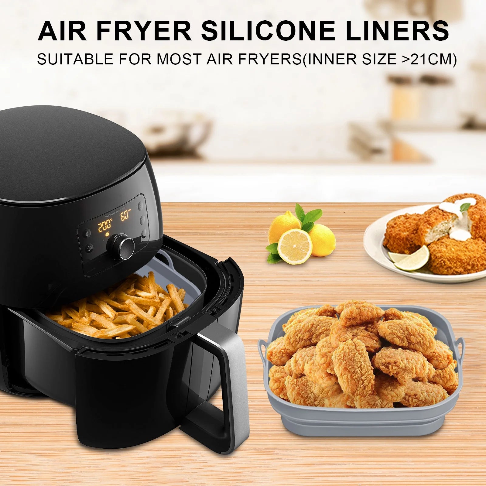 Air Fryer Silicone Liner Reusable 3 Pack Air Fryer Silicone Pan Square Air Fryer Silicone Pot Heat Resistant Non-Stick Air Fryer Accessories,8 Inch