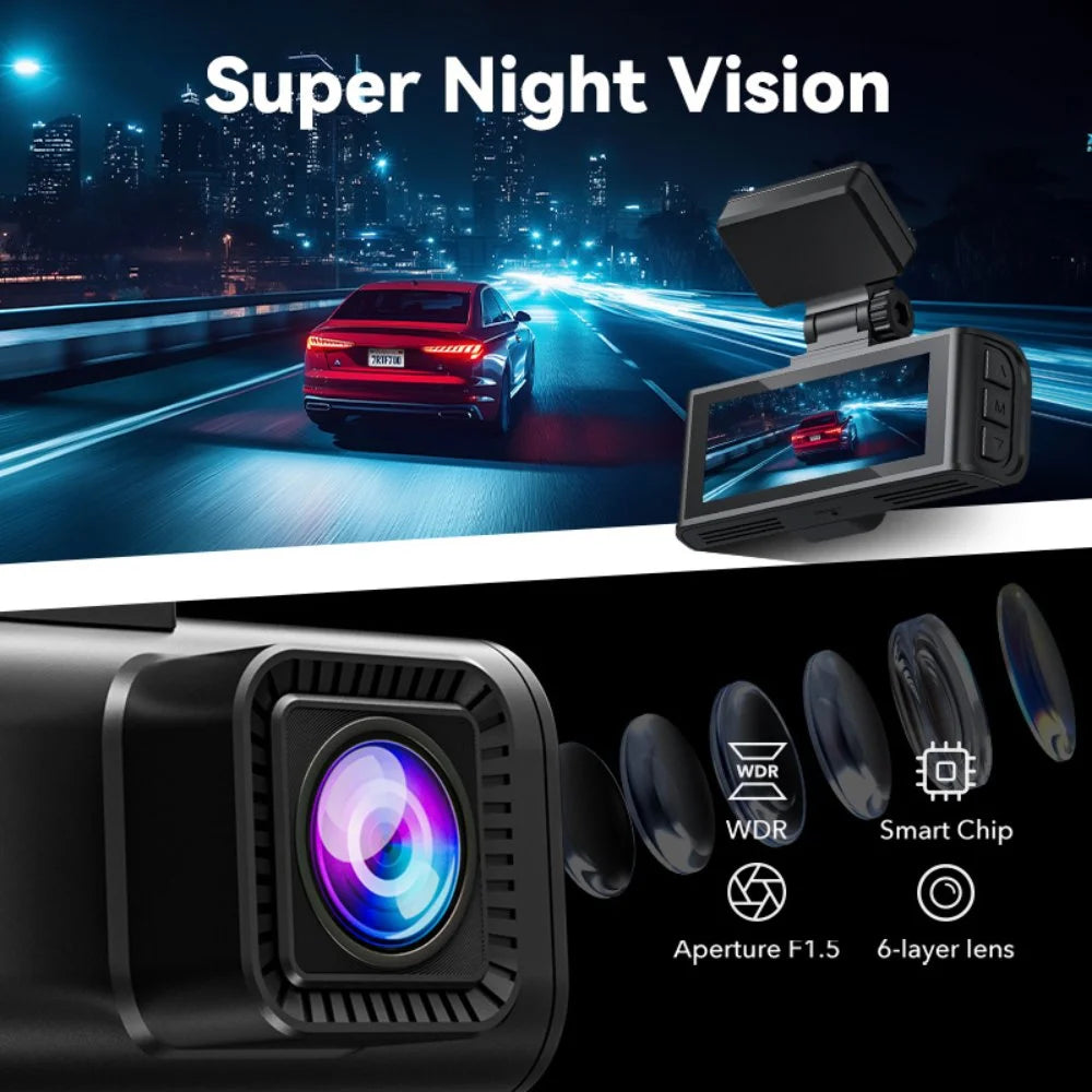 Dash Cam Front and Rear, Dash Cam 4K with Wifi & GPS, 4K/2.5K Front+1080P Rear Dashcam, Dash Camera with Night Vision, 3.18'' LCD Screen, Loop Recording, Black