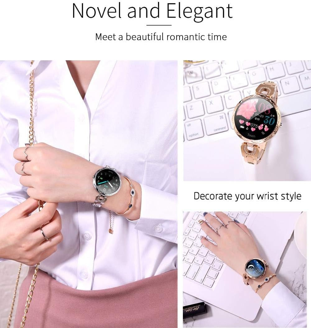 Smart Watch Women, Smart Bracelet New Blood Pressure Heart Rate Monitor for Android Ios Phone Fits for Iphone 12 11 Pro Max Mini XR X XS LG Stylo 6 Samsung Galaxy A51 21 20 S20 S10 S9 (Gold)