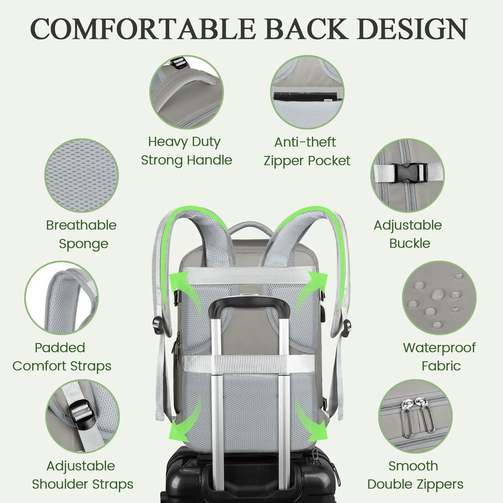 Travel Backpack for Women with USB Charging Port, Tsa-Approved Laptop Backpack, Lightweight Carry on Backpack Fit 15.6” Laptop for Weekend Trips, Business Travel & Hiking, Gray