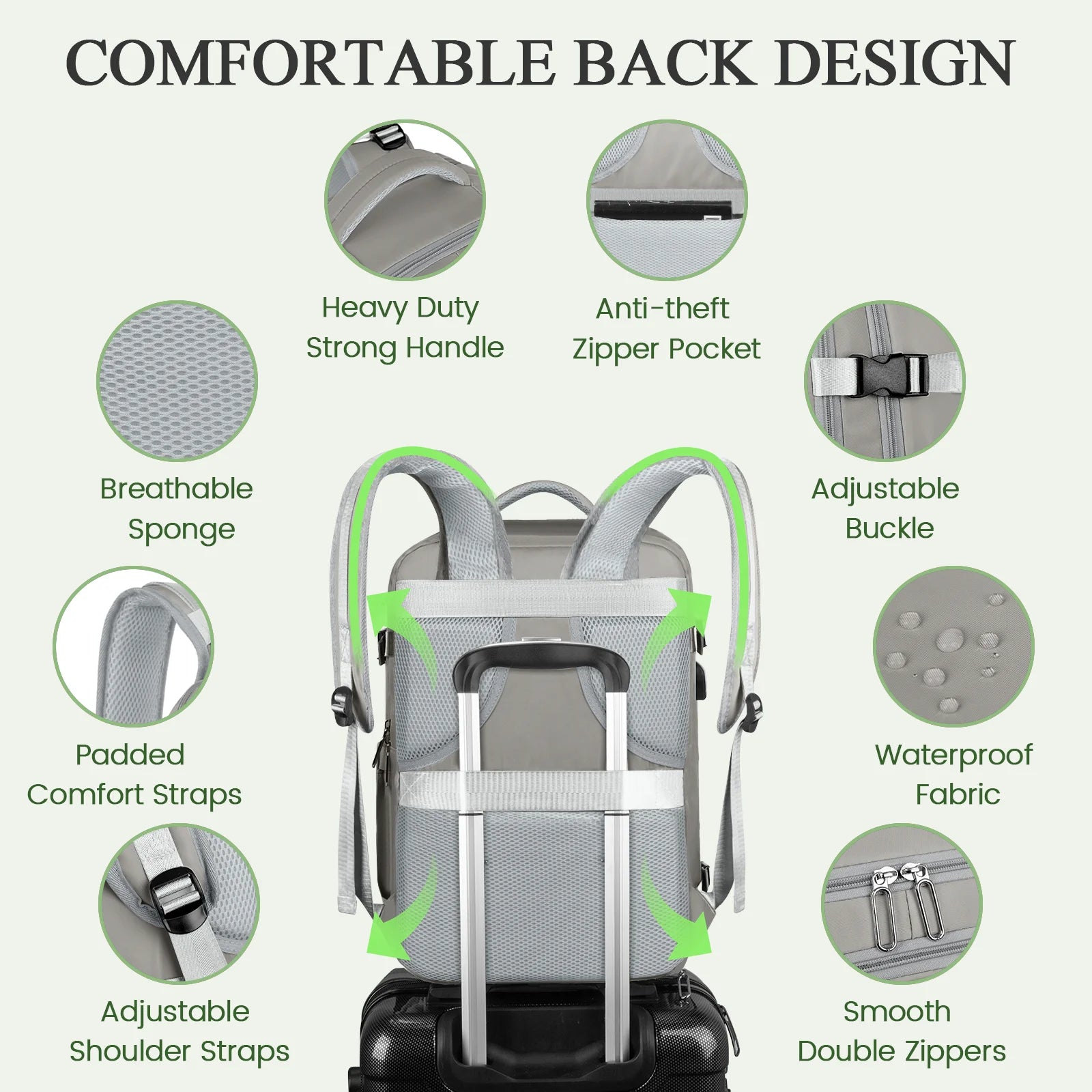 Travel Backpack for Women with USB Charging Port, Tsa-Approved Laptop Backpack, Lightweight Carry on Backpack Fit 15.6” Laptop for Weekend Trips, Business Travel & Hiking, Gray
