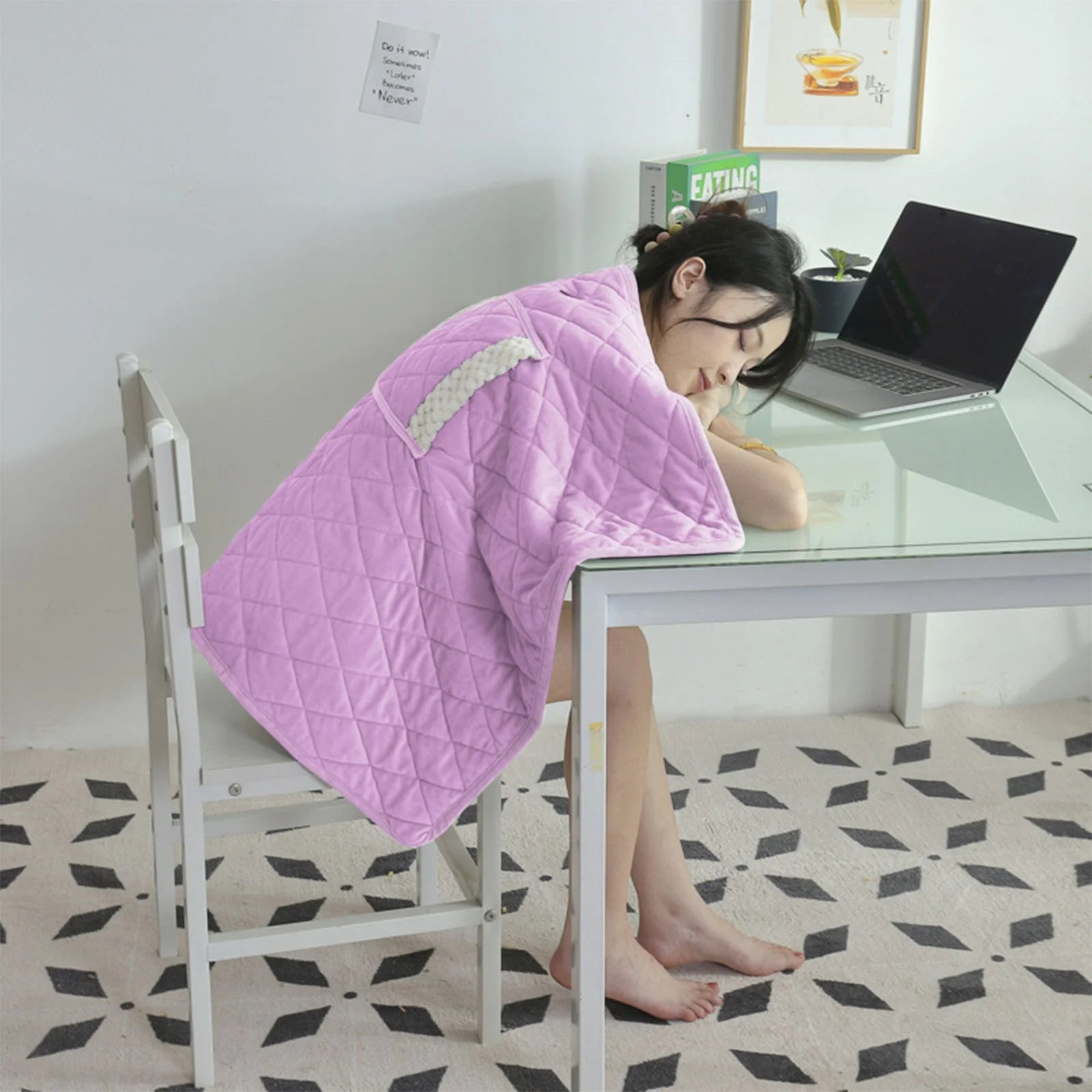 Heated Blanket with Pocket, Soft Warm USB Heated Lap Blanket for Office, Fast-Heating Washable Car Heated Blanket, Portable Heated Blanket for Travel (D)