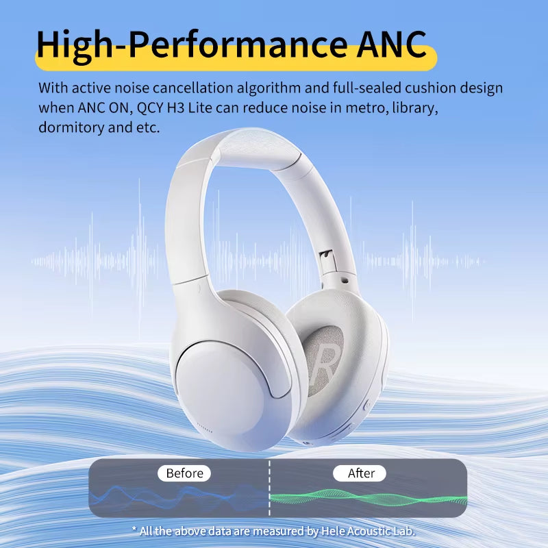 H3 Lite ANC Wireless Headphones Active Noise Cancelling over Ear Headset Bluetooth 5.3 Earphones 40Mm Driver Hifi Sound 60H
