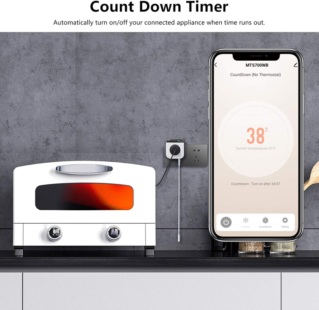 Programmable Smart Wifi Thermostat Plug Outlet, Wireless Electric Plug-In Temperature Controller with App Remote Control. Compatible with Alexa